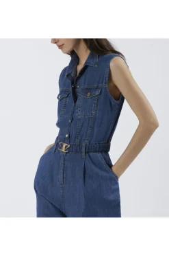 tuta smanicata in chambray blu medio