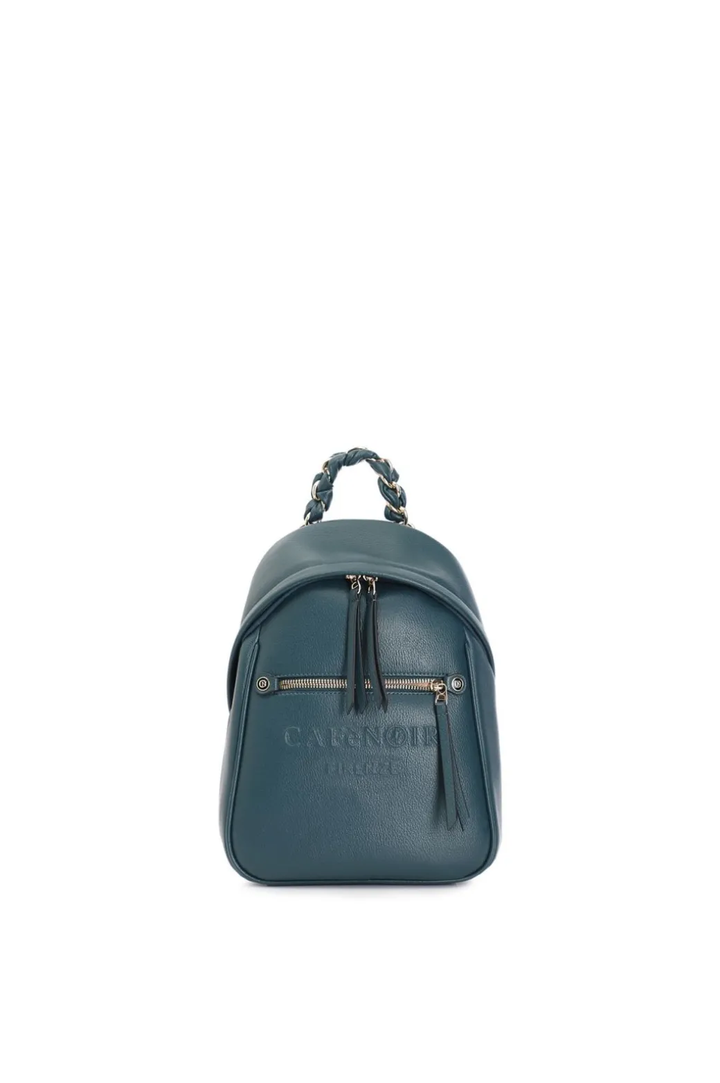 zaino con logo in rilievo e tasca con zip sul davanti verde