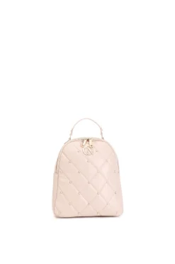 zaino con trapunta a rombi con applicazione di rivetti e logo bicolore cipria