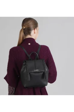 zaino con trecce e nappe nero