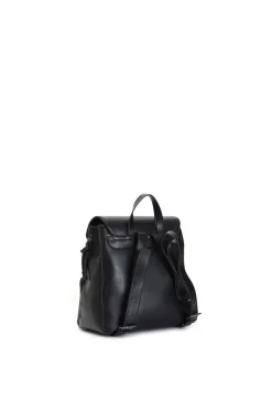 zaino ecopelle con tasca zip round,  tasche laterali con cerniera nero