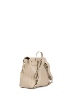 zaino ecopelle con tasca zip round,  tasche laterali con cerniera nocciola