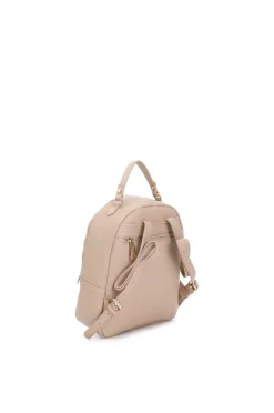 zaino trapuntato con logo in metallo cipria