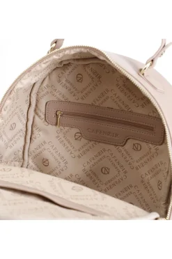 zaino trapuntato con logo in metallo cipria