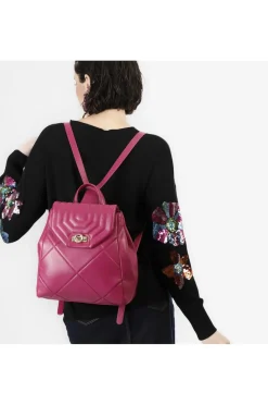 zaino trapuntato con motivo a rombi e pattina trapuntata fuxia