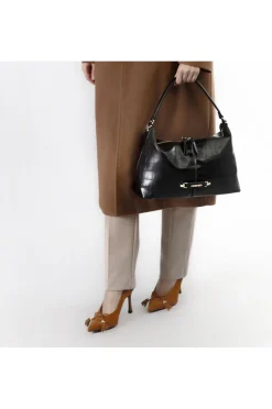 zaino  trapuntato con motivo a rombi e pattina trapuntata con motivo a righe nero